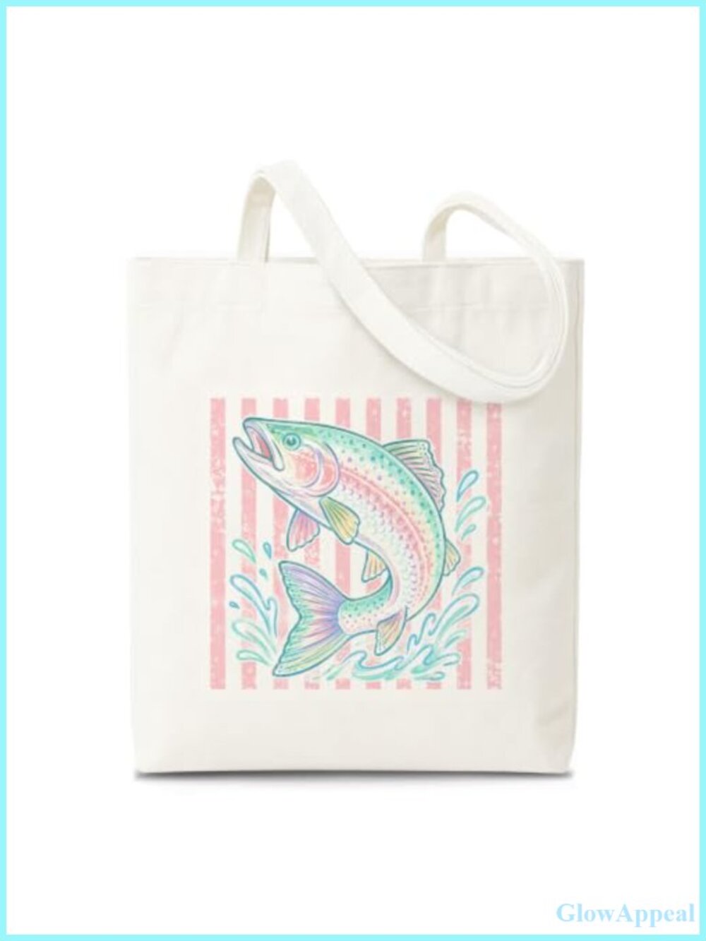 Canvas Tote Bag Reusable Grocery Shopping Retro Bass Fish Print